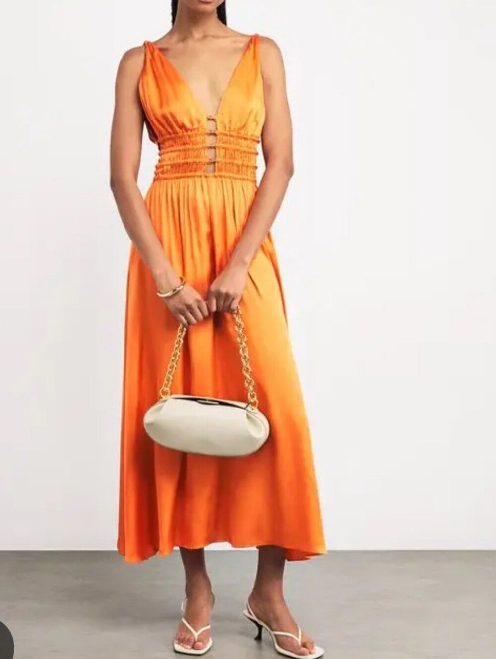 Women's Dress - Maje Satin Look Cutout Midi Evening Cocktail Party Dress Size 40 - Picture 4 of 12
